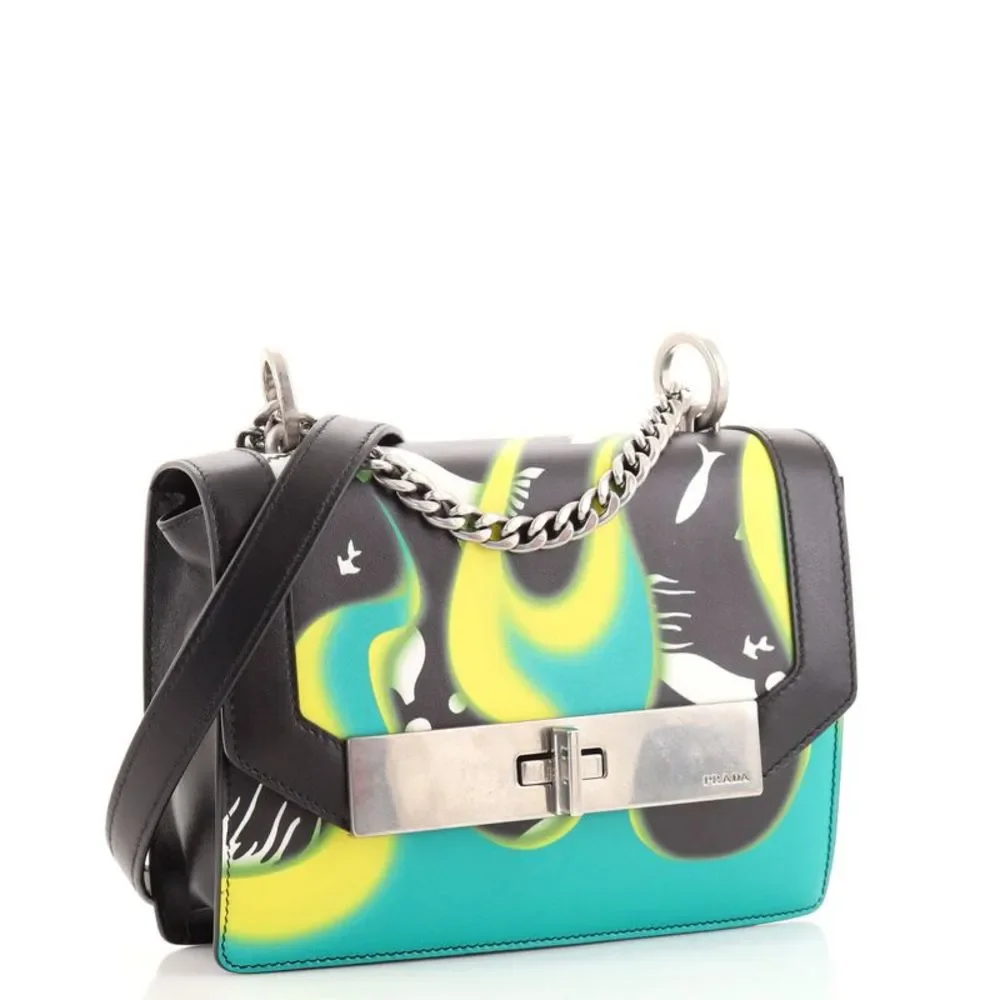 Prada Severine Chain Shoulder Bag Printed Leather Black, Print, Multicolor - Picture 3 of 10
